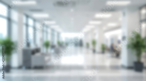 Blurred background of modern bright office lobby or hospital cor