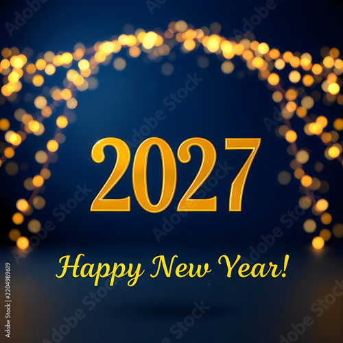 Happy new year 2027 golden celebration lights