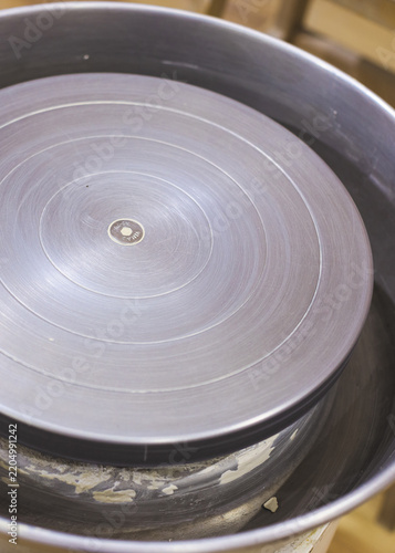 Empty pottery wheel with clay residue