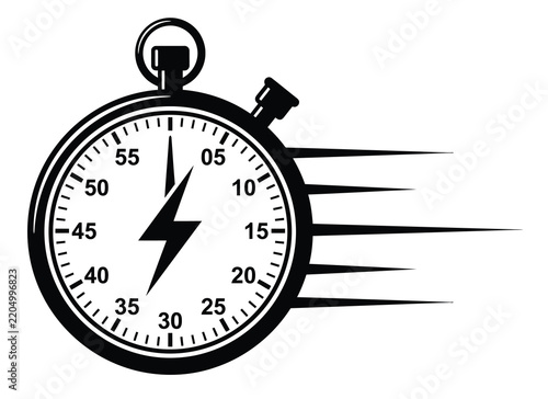 Obraz na płótnie Fast speed stopwatch icon with lightning bolt, black and white quick delivery ti