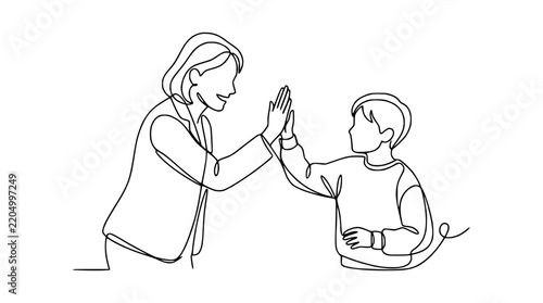 Adult and child giving high five, isolated on transparent background