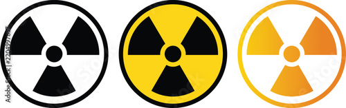 Three variations of radiation hazard warning symbols on white background