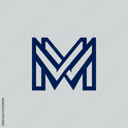 Isolated navy blue geometric letter M logo on transparent background