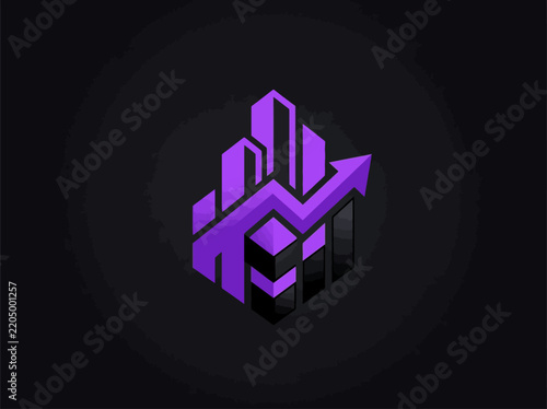 Isometric business graph with rising arrow financial growth concept isolated on transparent background