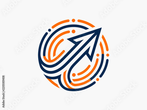 Modern abstract arrow logo with circular design symbolizing growth progress and innovation isolated on transparent background