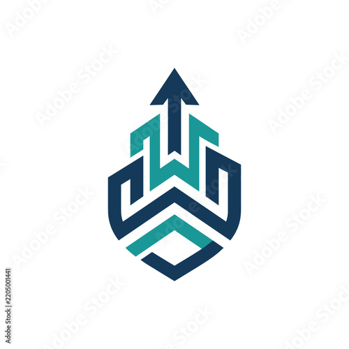 Modern Abstract Arrow Logo Design Upward Growth Symbol Business Development Concept Teal and Navy Blue Geometric Icon