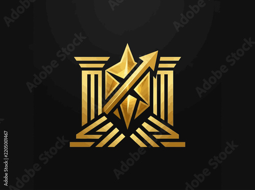 Golden Emblem with Arrow and Pillars Isolated Luxury Icon Award Symbol Transparent Background