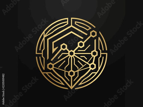 Golden Geometric Abstract Technology Symbol Isolated on Transparent Background