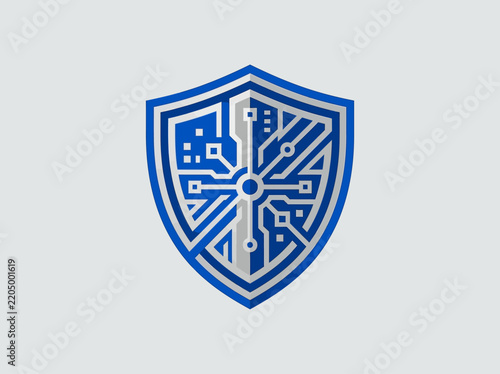Digital Security Shield Icon With Technology Circuitry Pattern