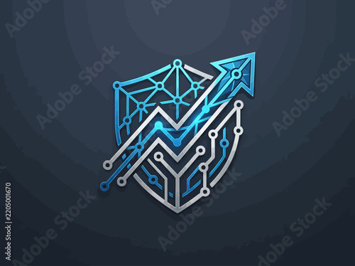 Digital Security Shield with Upward Arrow Graph Technology and Growth Concept Isolated
