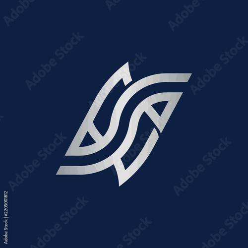 Abstract Silver Logo Design Geometric Shape Modern Symbol Isolated on Dark Blue Background