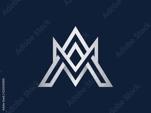 Abstract Silver Geometric Logo Design On Deep Blue Background