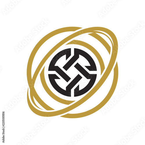 Abstract Swirl Logo Design Gold and Black Circular Symbol Isolated