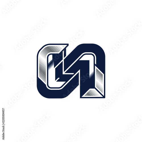 Monogram CM with Metallic Silver and Navy Blue 3D Effect Isolated Icon