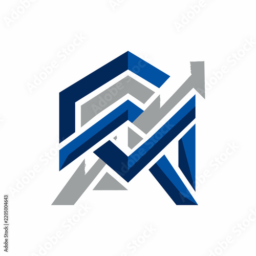 Modern Abstract Logo Design Interlocking Shapes with Blue and Gray Tones Isolated on Transparent Background