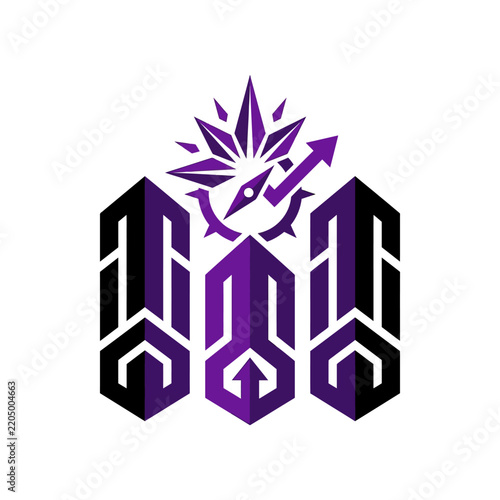 Modern Abstract Logo Geometric Structures with Compass and Arrow Purple and Black