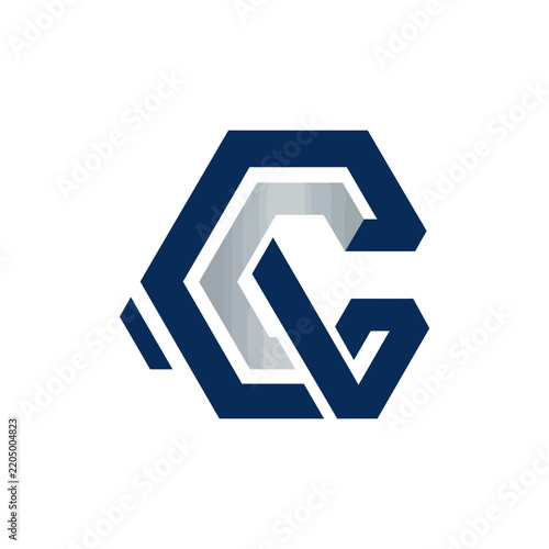 Geometric Hexagonal Logo with Interlocking C Shapes Blue and Silver Isolated