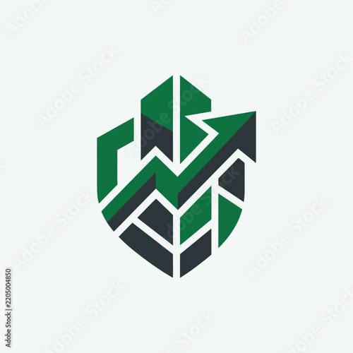 Green Shield with Upward Arrow and Graph Business Growth and Security Concept