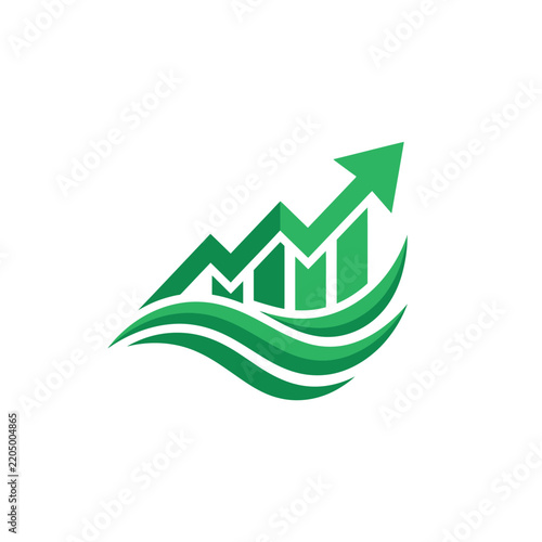 Green Upward Trend Graph with Wave Element Business Growth Concept