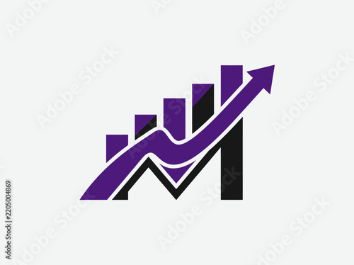 Growing bar chart graph with upward arrow representing business growth and success isolated on transparent background