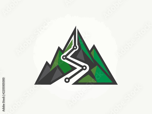 Abstract Mountain Route Path Logo Design Concept