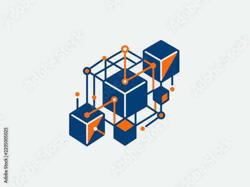 Abstract Network Cubes Connected System Technology Data Flow Concept Isometric Illustration