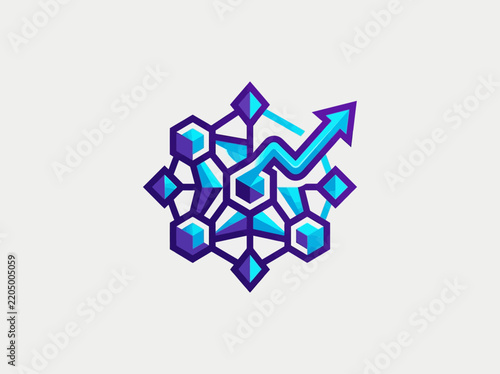 Abstract network graph with upward arrow data analysis and growth concept isolated