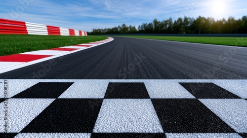 Race track finish line with checkered flag pattern