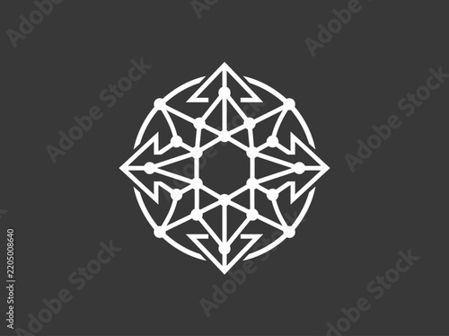 Abstract Geometric Snowflake Emblem Design For Technology Branding