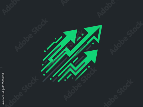 Abstract Green Arrows Indicate Rapid Growth And Technological Advancement