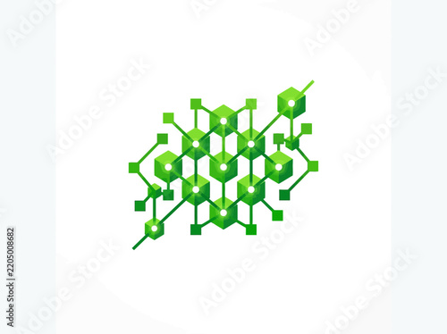 Abstract green geometric network structure connected nodes technology concept isolated on white background