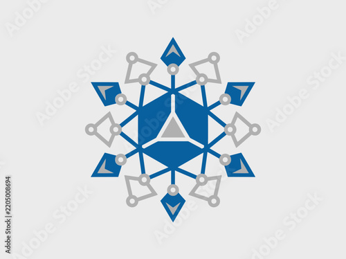 Abstract Geometric Snowflake Design With Blue And Grey Tones