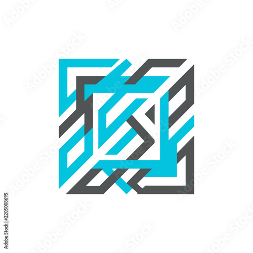 Abstract Geometric Square Logo Design with Blue and Gray Lines on Transparent Background