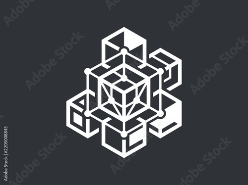 Abstract Geometric Network Structure With Connected Cubes And Nodes