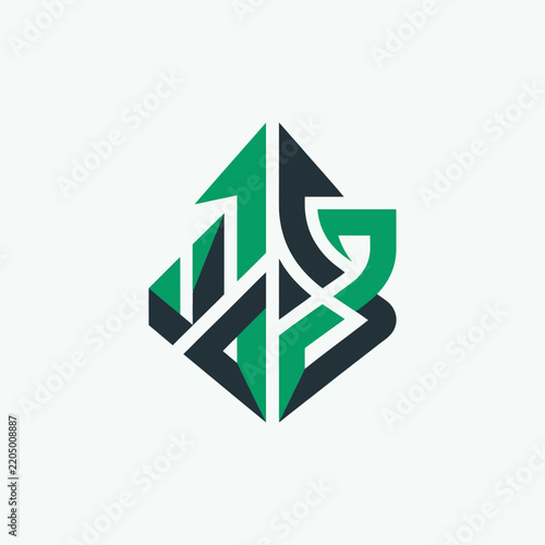 Abstract Geometric Logo with Arrows and Growth Symbol Modern Design Green and Black