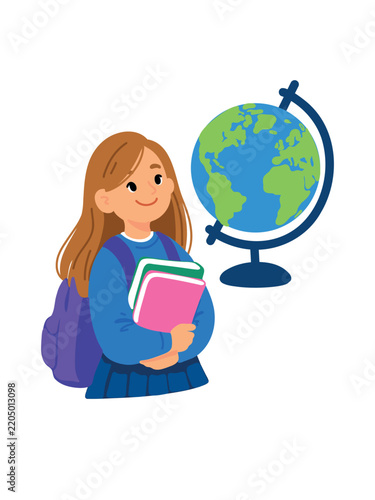 happy student with globe for geography education