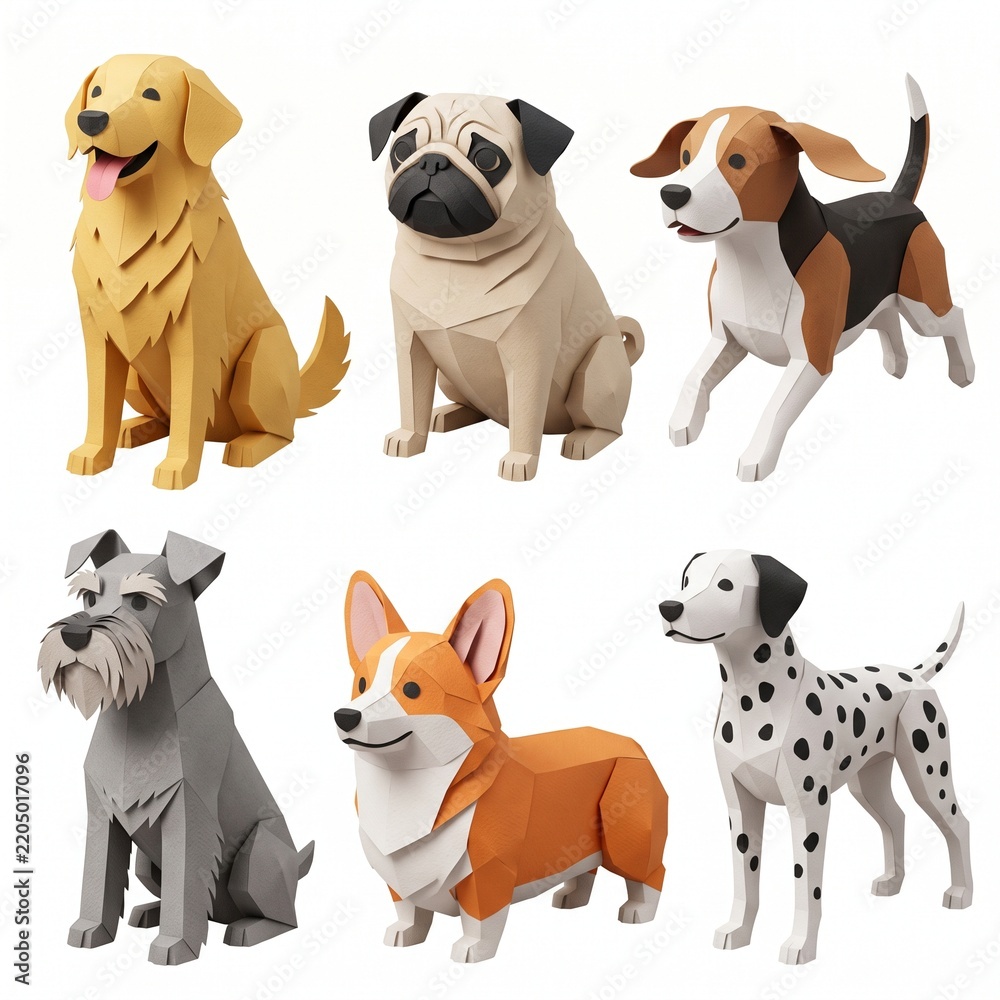 Obraz premium 3D Papercraft dog isolated on white background