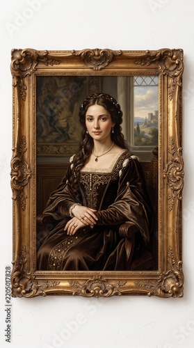 Flat Design Illustration Inspired by Mona Lisa . Modern Classical Art Style.