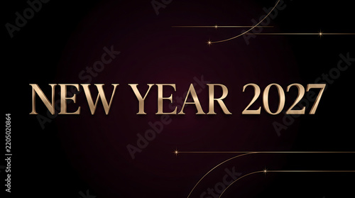 Premium New Year 2027 Event Banner with 3D Gold Text and Glowing Light Trails