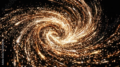 Vibrant Golden Galaxy Swirl with Sparkling Stars and Cosmic Dust