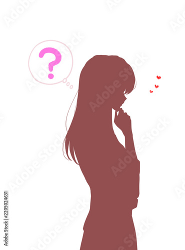 考える女性　恋　はてな　シルエット