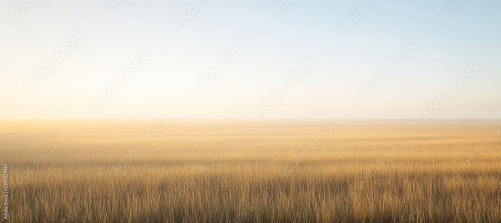 Obraz premium Minimalist Autumn Field Landscape with Golden Grass and Soft Morning Fog in Calm Cinematic Style.