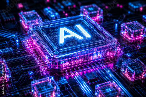 Artificial intelligence technology circuit neon futuristic glowing digital innovation concept
