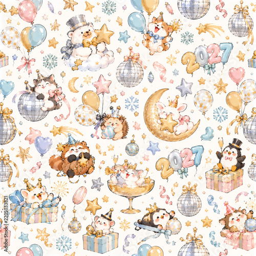 Cute funny animals seamless repeating pattern