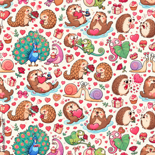 Cute funny animals seamless repeating pattern