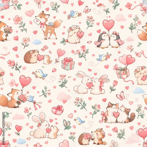 Cute funny animals seamless repeating pattern