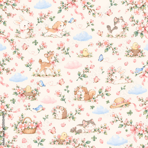Cute funny animals seamless repeating pattern