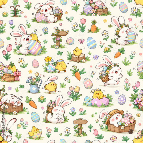 Cute funny animals seamless repeating pattern