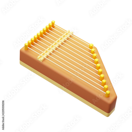Fotografie 3D Render of Traditional Indonesian Kecapi Zither Instrument Isolated