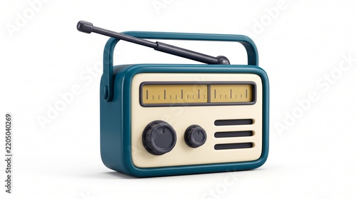 Vintage teal and cream 3D retro radio icon isolated on white background
